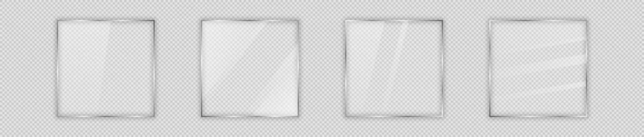 Set of four glass plates in square frame isolated on background. Vector illustration.