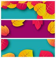 conjunto de Tres antecedentes con otoño hojas y sitio para tu texto. bandera diseño para otoño temporada bandera o póster. vector ilustración