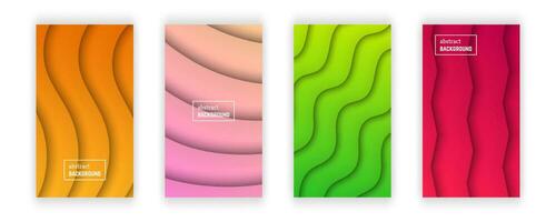 Abstract minimal gradient geometric background.  Set of four wave layer shape for banner, templates, cards. Vector illustration.