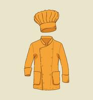 collection of handdrawn chef jacket and chef hat vector