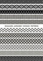 Set Of Vector Japanese Vintage Seamless Monochrome Borders. Horizontally And Vertically Repeatable.