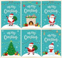 template for congratulations on christmas and new year in cartoon style. funny santa claus and items vector