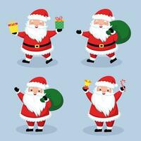 template for congratulations on christmas and new year in cartoon style. funny santa claus and items vector