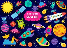 set of vector illustrations in cartoon style about space