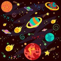 seamless pattern with space objects, planets, rockets, stars, comets, spaceships in cartoon style. vector illustration