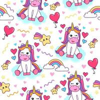 colorful seamless patterns with unicorns in cartoon style for kids. vector illustration