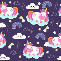 colorful seamless patterns with unicorns in cartoon style for kids. vector illustration