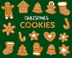 a set of Christmas gingerbread cookies decorated with icing sugar. vector illustration in cartoon style