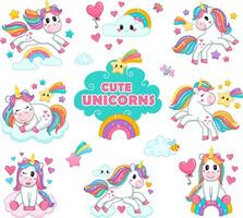 colorful cute unicorn. stickers for kids in cartoon style. vector illustration