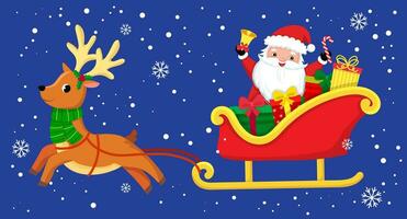 template for congratulations on christmas and new year in cartoon style. funny santa claus and items vector