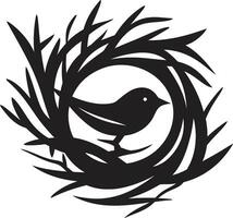 Aesthetic Dwelling Black Vector Bird Nest Logo Crafted in Elegance Monochromatic Bird Nest