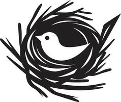 Elegance in Monochrome Noir Nest Icon Aesthetic Refuge Black Bird Nest Logo Artistry vector