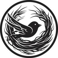 Black Bird Nest Icon A Haven of Simplicity Mystique in Monochrome Avian Refuge Logo vector