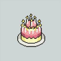 Pixel art illustration Party cake. Pixelated Party cake. Birthday Party Cake icon pixelated for the pixel art game and icon for website and video game. old school retro. vector