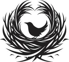 The Charm of Black Avian Nest Logo Elegant Nesting Noir Bird Nest Symbol vector