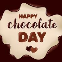 chocolate day poster. chocolate letters, spreading chocolate, heart shaped candy. black and milky. vector illustration