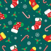 seamless christmas pattern template in cartoon style with christmas candies, gifts, holly leaves and bells. for wrapping paper, textile, themed decor vector