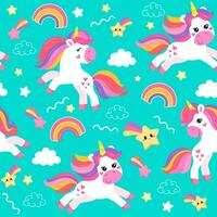 vistoso sin costura patrones con unicornios en dibujos animados estilo para niños. vector ilustración