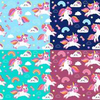 colorful seamless patterns with unicorns in cartoon style for kids. vector illustration