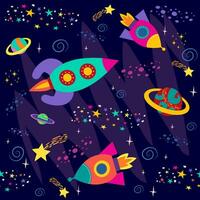 seamless pattern with space objects, planets, rockets, stars, comets, spaceships in cartoon style. vector illustration