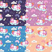 colorful seamless patterns with unicorns in cartoon style for kids. vector illustration