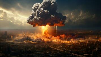atómico bomba explosión en urbano centros ai generado foto
