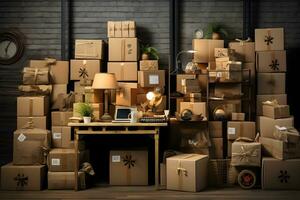 Boxes in a warehouse. Delivery and logistics concept AI Generated photo