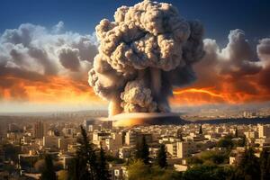 grande explosión terminado Israel ciudad ai generado foto