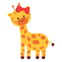 hand- tekening tekenfilm giraffe. schattig dier sticker met accessoires Leuk vinden sjaal en lintje. schattig dier sticker png