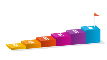 bar grafico rettangolare 3d, infografica elementi diagramma con 6 passi. png