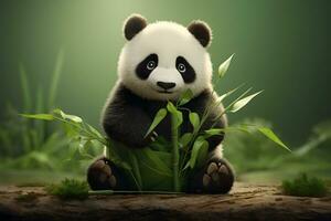 A cute panda bear enjoying the grassy landscape. AI Generated photo