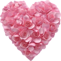 Pink rose petals arranged in the shape of a heart. AI-Generated. png