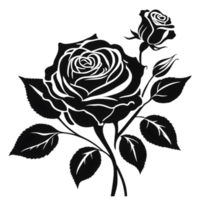 Black silhouette of roses and leaves. AI-Generated. png