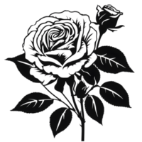 Black silhouette of roses and leaves. AI-Generated. png