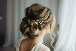 A bride with a hair comb in her hair. AI Generated photo