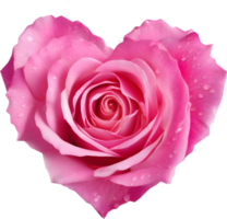 Pink rose petals arranged in the shape of a heart. AI-Generated. png