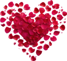 Small rose petals arranged in the shape of a heart. AI-Generated. png