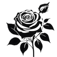 Black silhouette of roses and leaves. AI-Generated. png