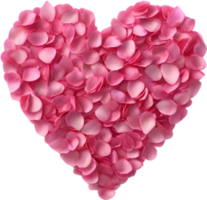 Pink rose petals arranged in the shape of a heart. AI-Generated. png