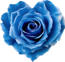 Blue rose petals arranged in the shape of a heart. AI-Generated. png