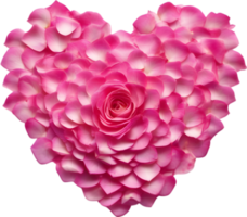 Pink rose petals arranged in the shape of a heart. AI-Generated. png