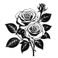 schwarz Silhouette von Rosen und Blätter. KI-generiert. png