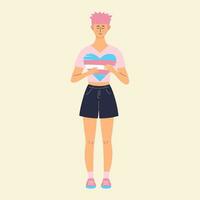 Transgender woman with rainbow heart. International Transgender Visibility Day. LGBT equality, diversity, inclusion concept. vector