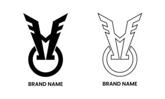 black and white. wings, letter M and power logo concept. line, silhouette, minimal and simple style. used for emblems, logos, icons, symbols, signs or prints. editable line vector