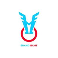 wings, letter M and power logo concept. modern, minimal and simple style. blue and red. used for emblems, logos, icons, symbols, signs or prints vector