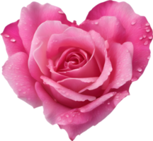 Pink rose petals arranged in the shape of a heart. AI-Generated. png