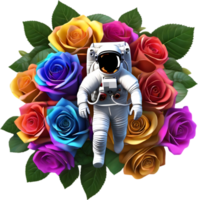 astronauta nel spazio pieno con colorato Rose. ai-generato png