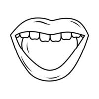 abierto boca con dientes y lengua. lineal garabatear icono. correctivo ortodoncia. dental cuidado. vector
