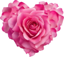 Pink rose petals arranged in the shape of a heart. AI-Generated. png