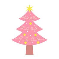 Pink christmas tree. Cute pastel decorated Christmas tree with baubles and garland. vector